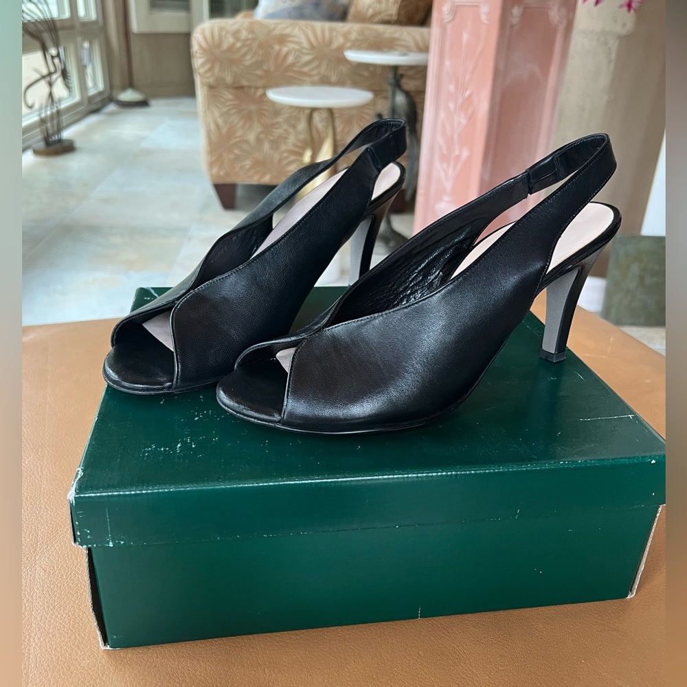 Paul Green Black Peep Toe Slingback Heels, size 11